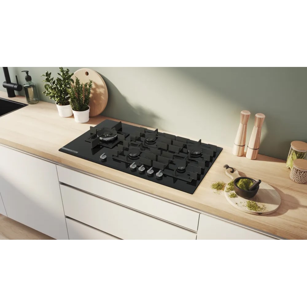 Plita incorporabila BOSCH PRS9A6H40, Gaz, 5 arzatoare, Wok, negru