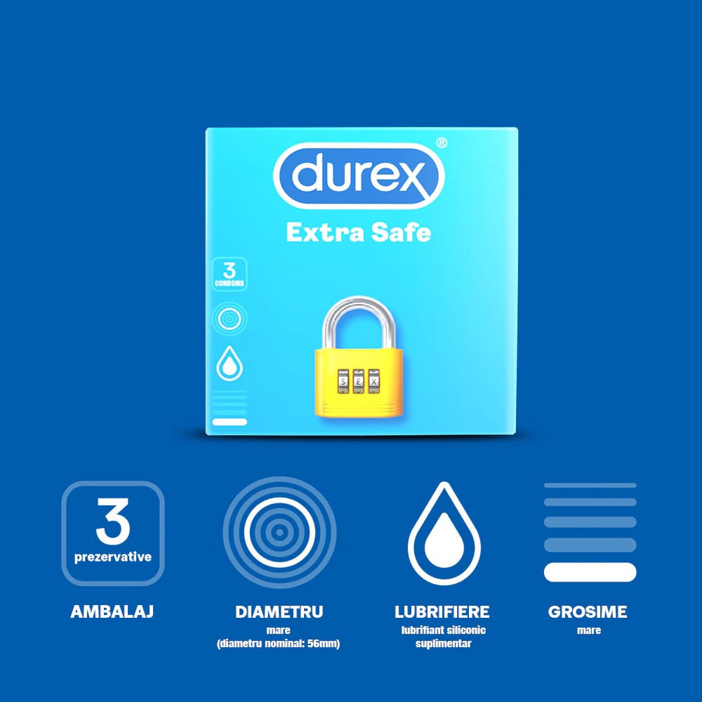 Prezervativ DUREX Extra Safe, fara aroma, 3buc