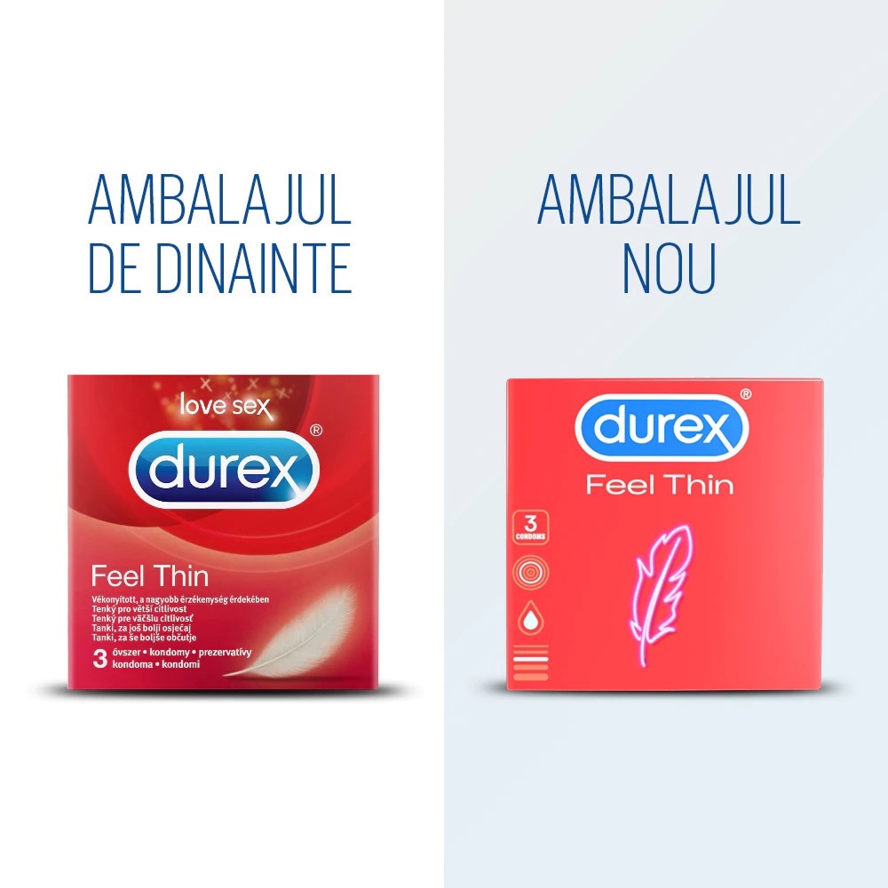 Prezervative DUREX Feel Thin, fara aroma, 3buc