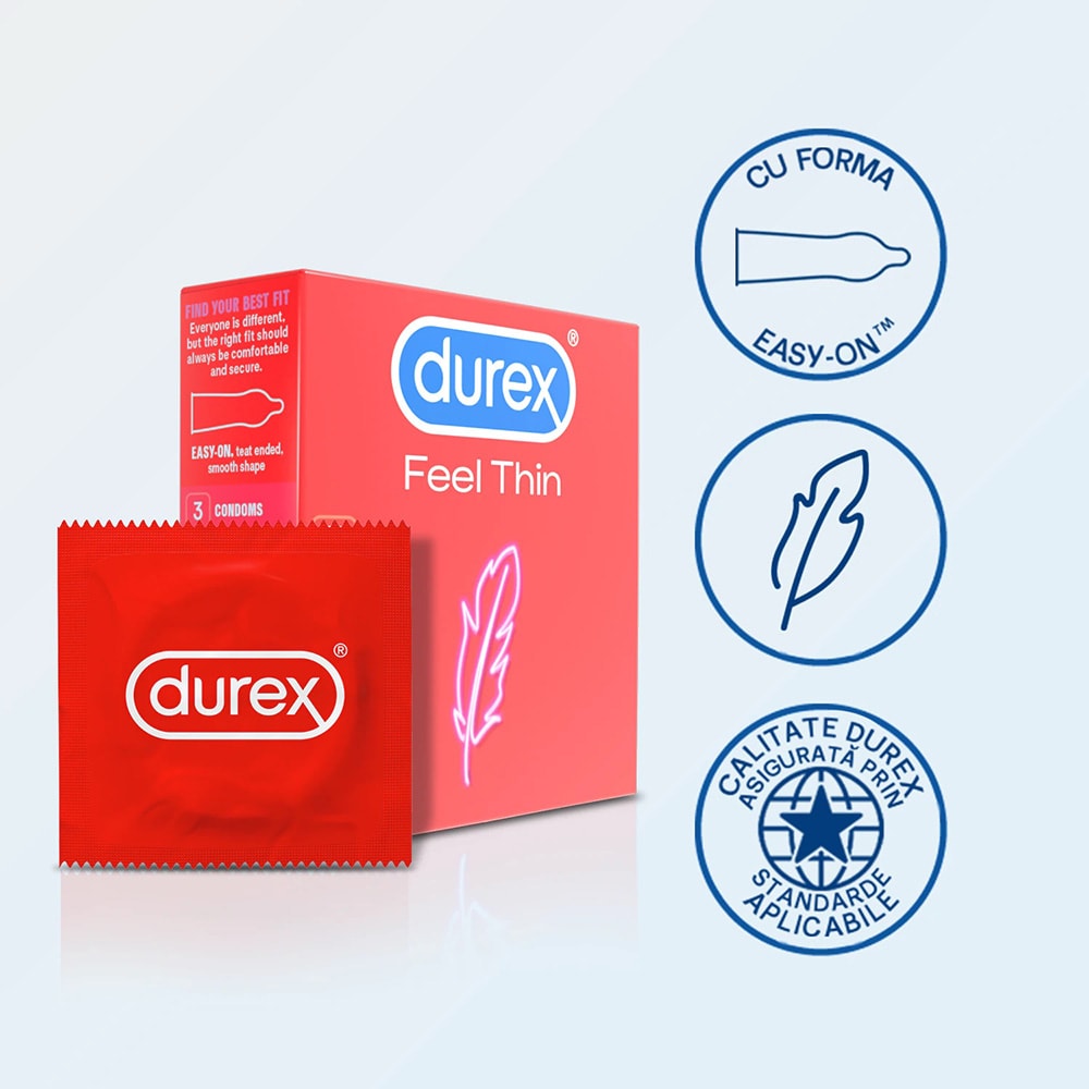 Prezervative DUREX Feel Thin, fara aroma, 3buc