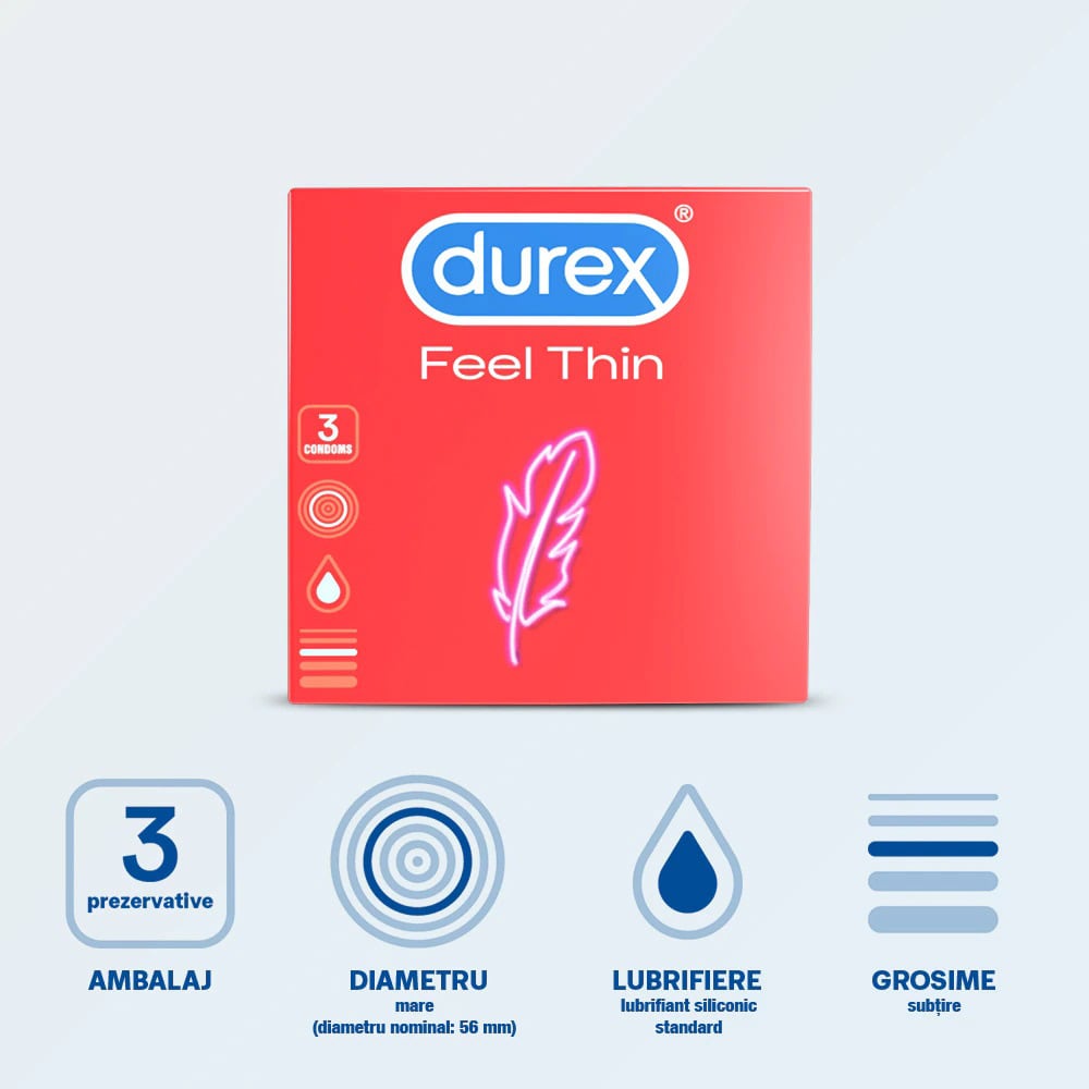 Prezervative DUREX Feel Thin, fara aroma, 3buc