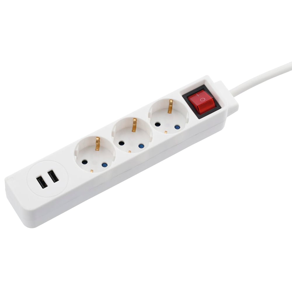 Prelungitor HAMA 9137352, 3 prize Schuko, 1.4m, 2 x USB, alb