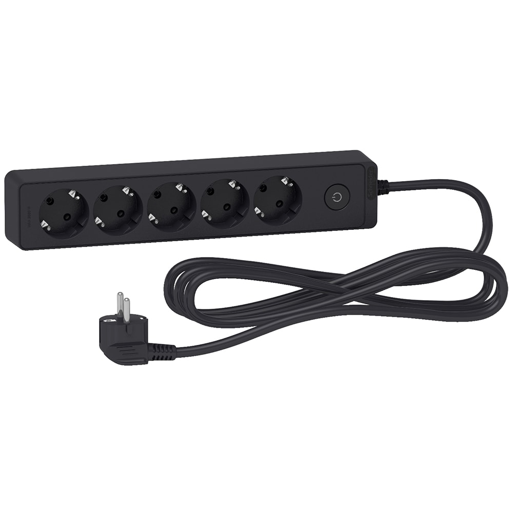 Prelungitor SCHNEIDER Unica SCH-ST9453B, 5 prize Shucko, intrerupator, 3m, antracit