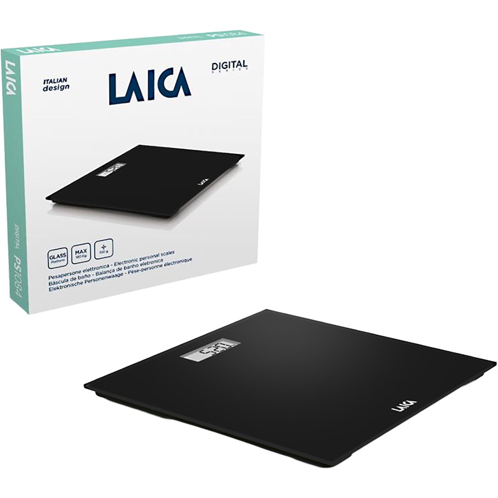 Cantar corporal LAICA Slim PS1084, 180kg, sticla, negru