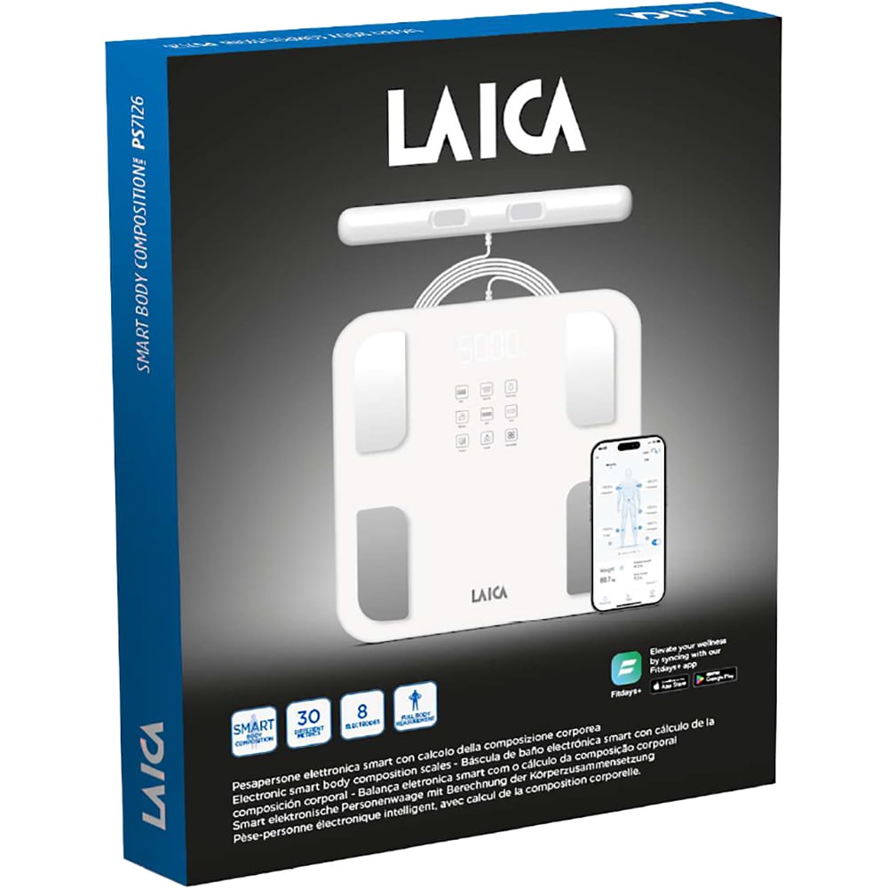 Cantar corporal LAICA PS7126W, 180kg, electronic, sticla, alb