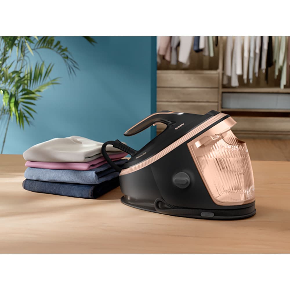 Statie de calcat PHILIPS PerfectCare Seria 7000 PSG7300/80, 3120W, 650g/min, 1.5l, talpa SteamGlide Elite, negru-auriu