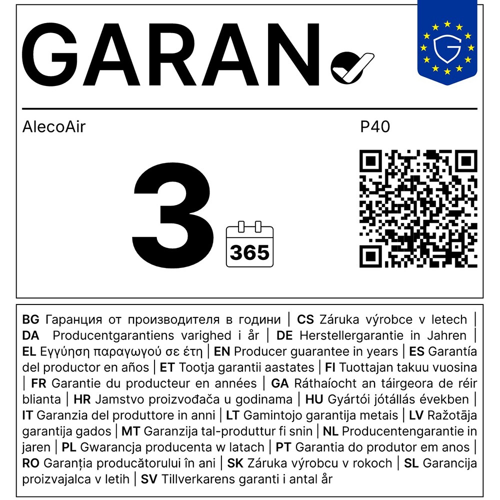 Purificator aer ALECOAIR P40 SMART, 4 trepte viteza, HEPA, Wi-Fi, alb
