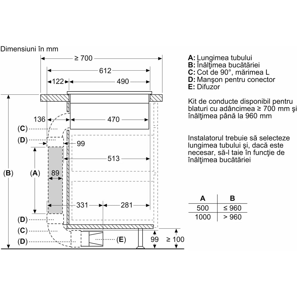 Plita incorporabila cu hota integrata BOSCH PVQ61AH26E, Inductie, 4 arzatoare, Touch control, negru mat