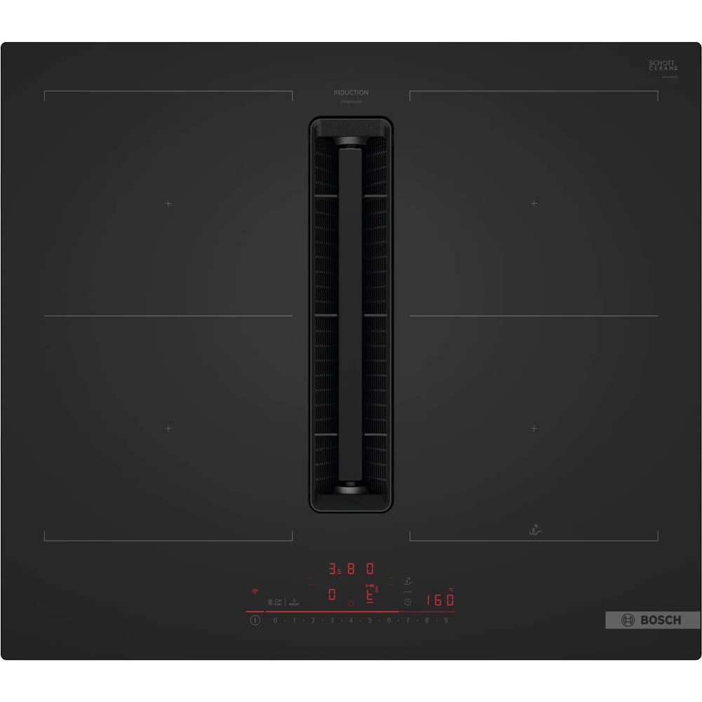 Plita incorporabila cu hota integrata BOSCH PVQ61AH26E, Inductie, 4 arzatoare, Touch control, negru mat