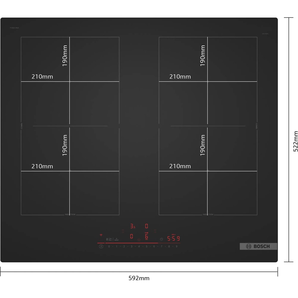 Plita incorporabila BOSCH PVQ61CHB1E, Inductie, 4 arzatoare, Touch Control, negru mat