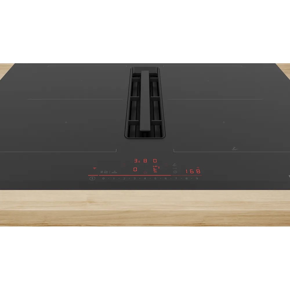Plita incorporabila cu hota integrata BOSCH PVQ731H26E, Inductie, 4 arzatoare, Touch control, negru