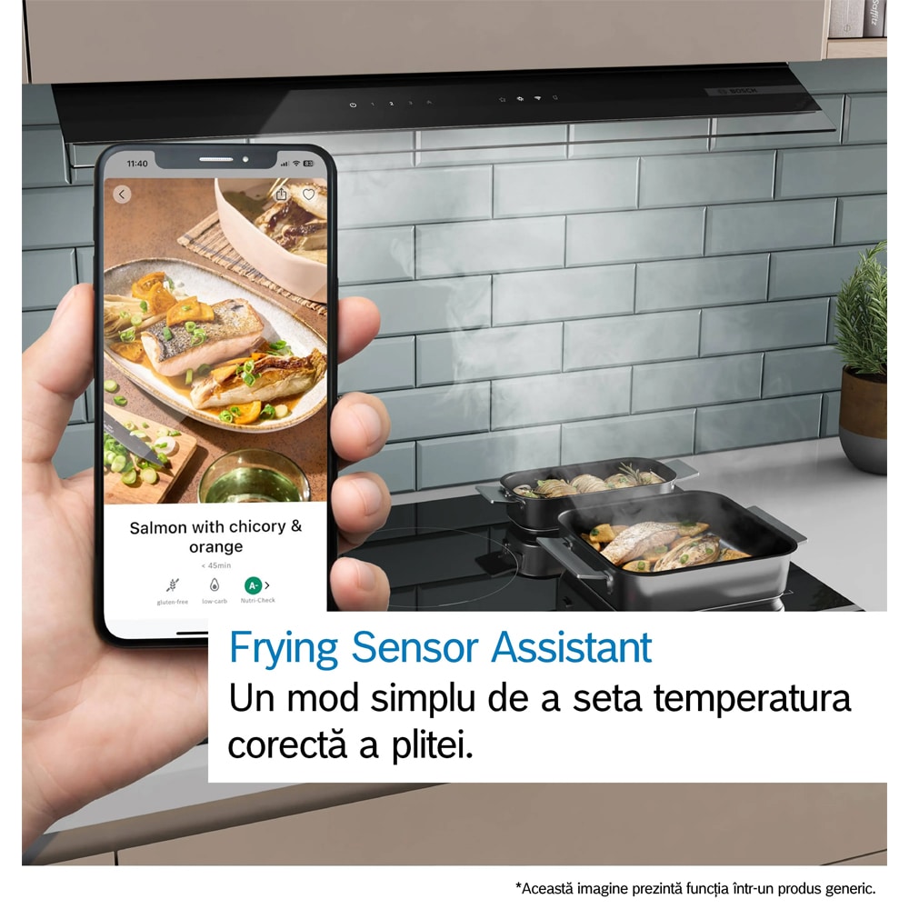 Plita incorporabila cu hota integrata BOSCH PVQ81AH26E, Inductie, 4 arzatoare, Touch control, negru mat
