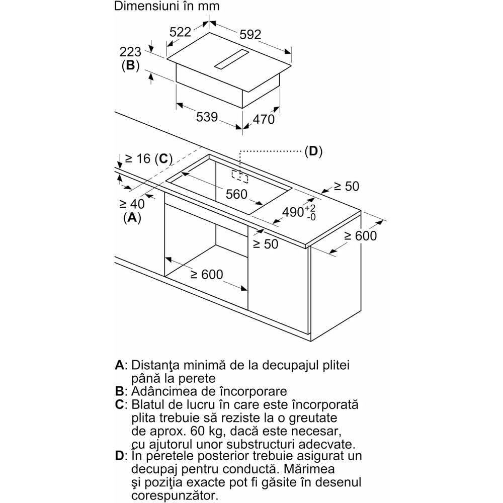 Plita incorporabila cu hota integrata BOSCH PVS61AB16E, Inductie, 4 arzatoare, Touch control, negru mat