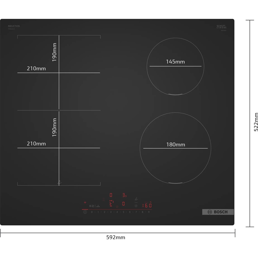 Plita incorporabila BOSCH PVS61AHC1E, Inductie, 4 arzatoare, Touch Control, negru mat