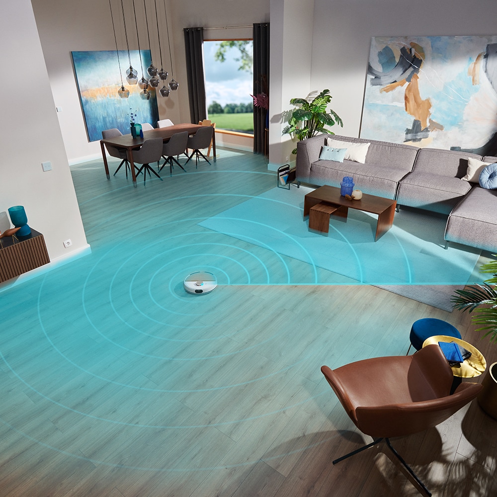 Aspirator robot PHILIPS Seria 7000 Aqua HomeRun XU7000/02, 0.3l, 14.4V, autonomie max 180 min, Wi-Fi, functie mop, alb-auriu 