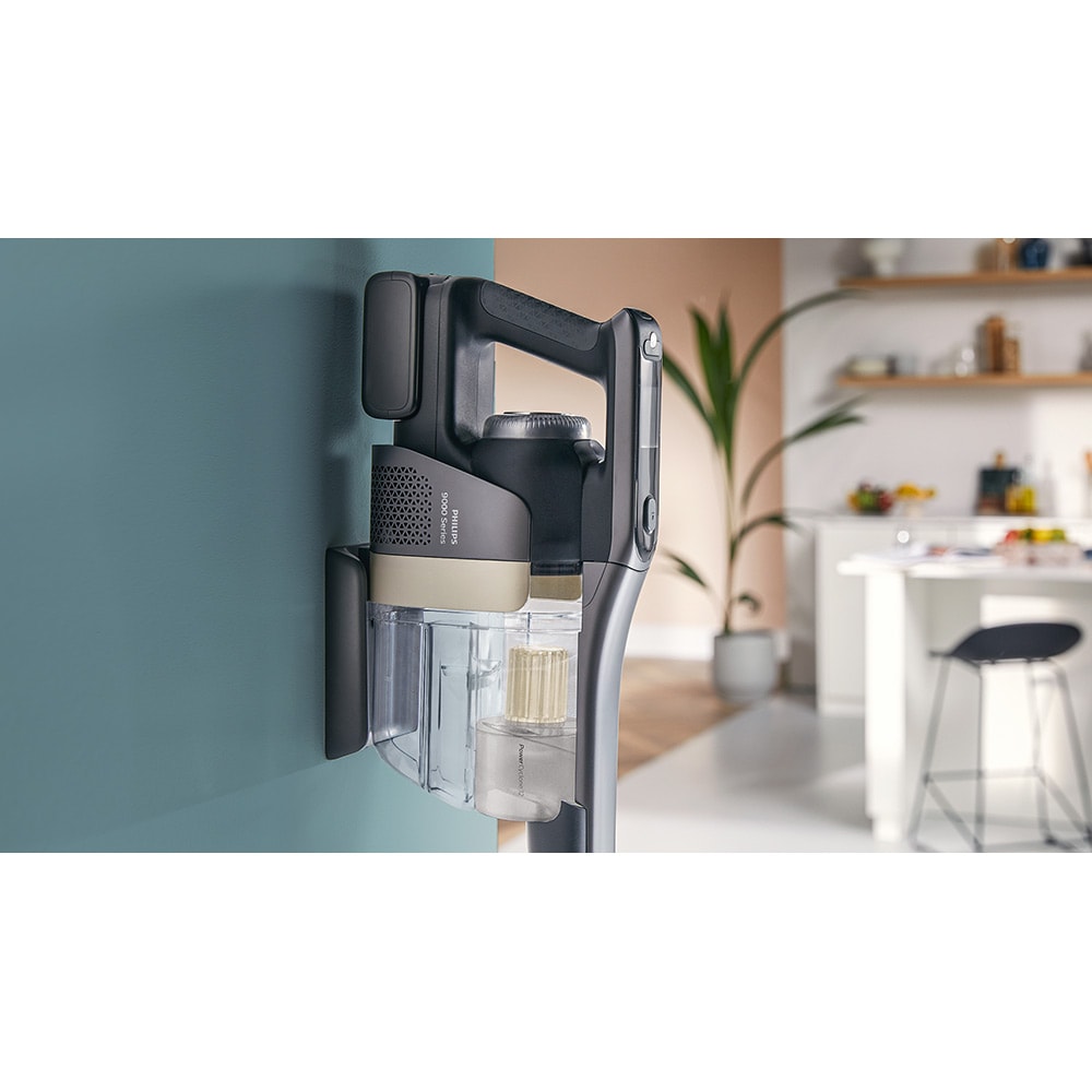 Aspirator vertical PHILIPS AquaTrio Seria 9000 XW9463/11, 0.45l, 25.2V, autonomie max 58 min, PowerCyclone Aqua, albastru-negru