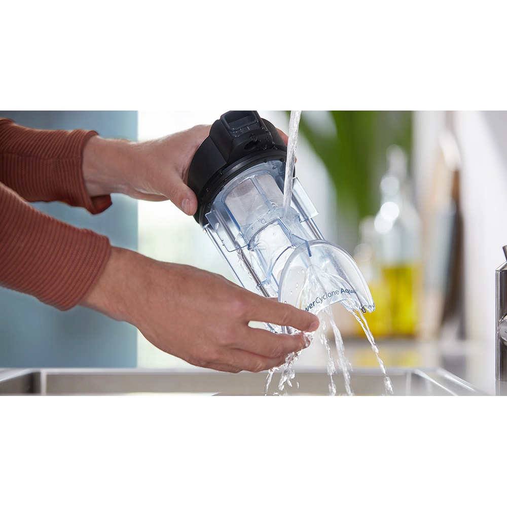 Aspirator vertical PHILIPS AquaTrio Seria 9000 XW9463/11, 0.45l, 25.2V, autonomie max 58 min, PowerCyclone Aqua, albastru-negru