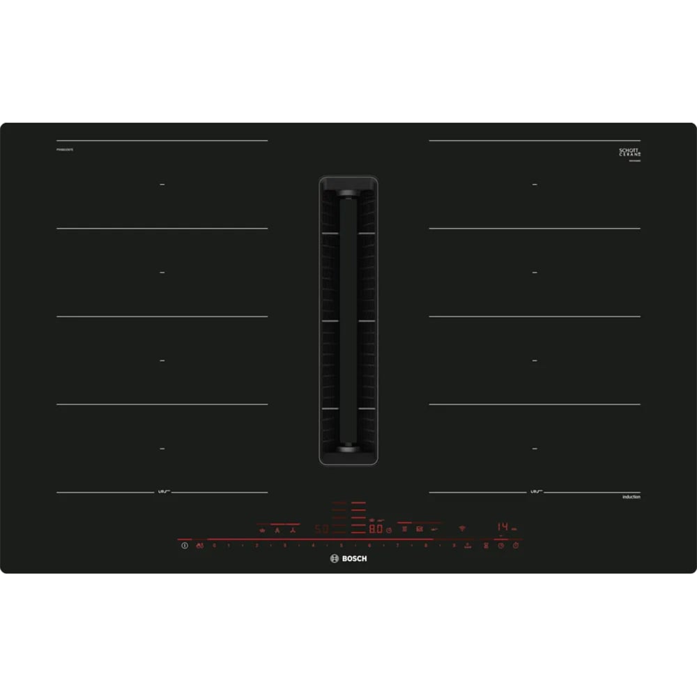 Plita incorporabila cu hota integrata BOSCH PXX801D67E, Inductie, 4 arzatoare, Touch control, negru