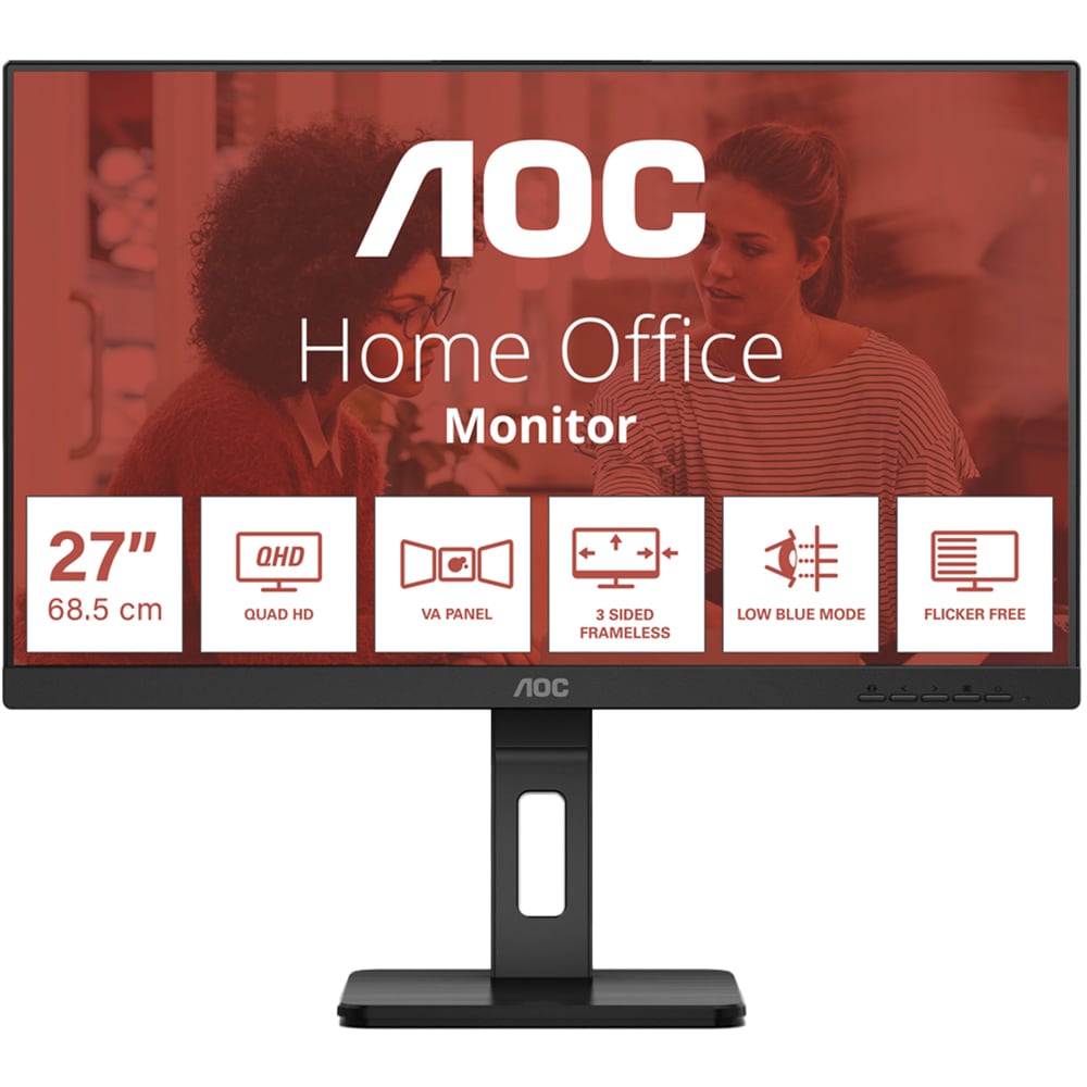 Monitor WLED VA AOC Q27E3UMF, 27", QHD, 75Hz, Adaptive Sync, Flicker-Free, boxe, negru