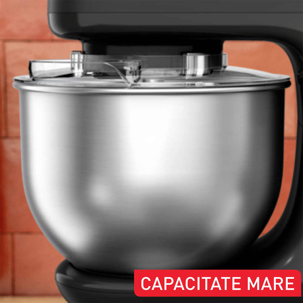 Robot de bucatarie TEFAL Bake Essential QB161H38, vas 4.8l, 800W, 6 trepte viteza, negru