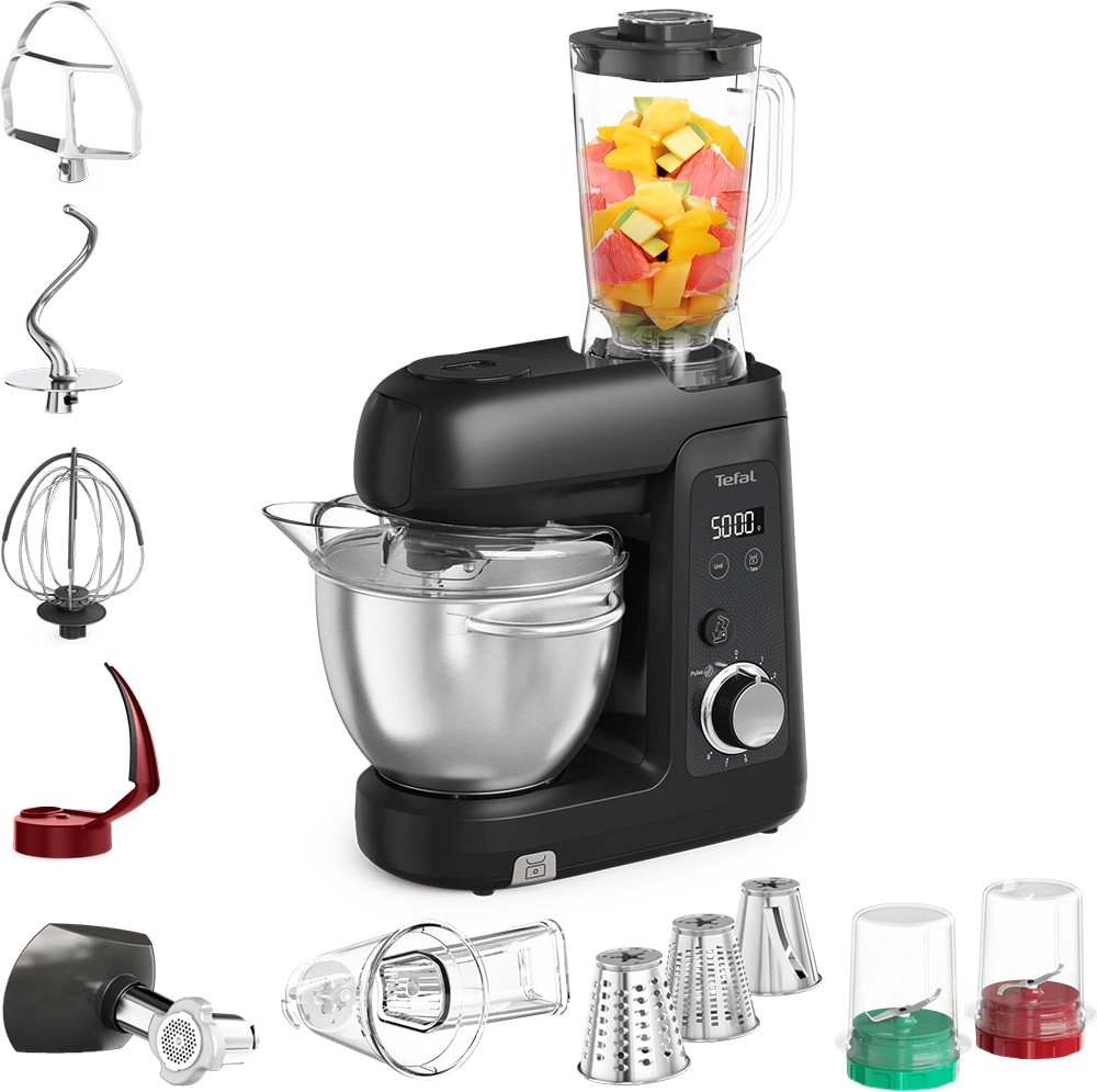 Robot de bucatarie TEFAL Bake Partner+ QB5458F0, vas 4.6l, 1100W, 8 trepte viteza, negru