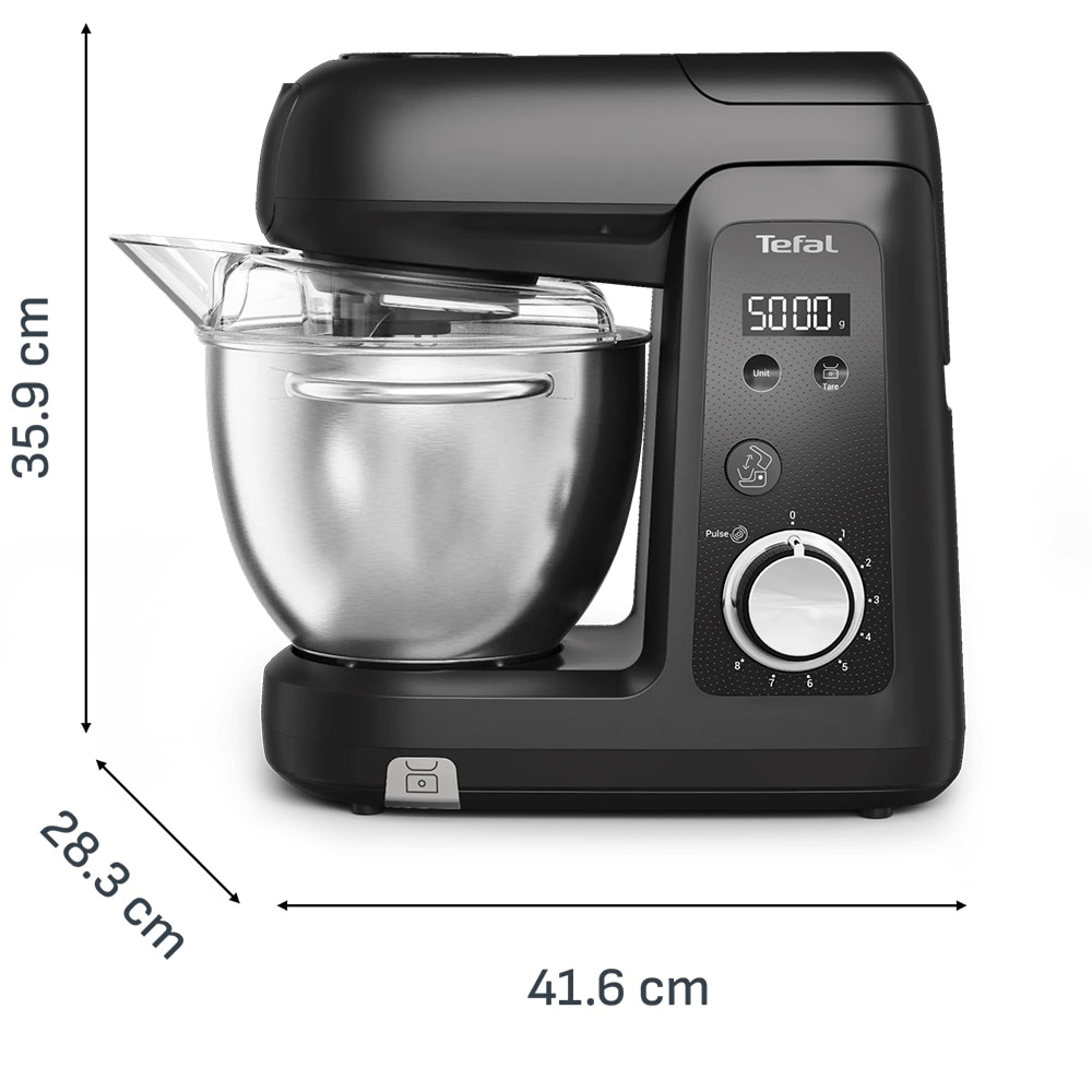 Robot de bucatarie TEFAL Bake Partner+ QB5458F0, vas 4.6l, 1100W, 8 trepte viteza, negru