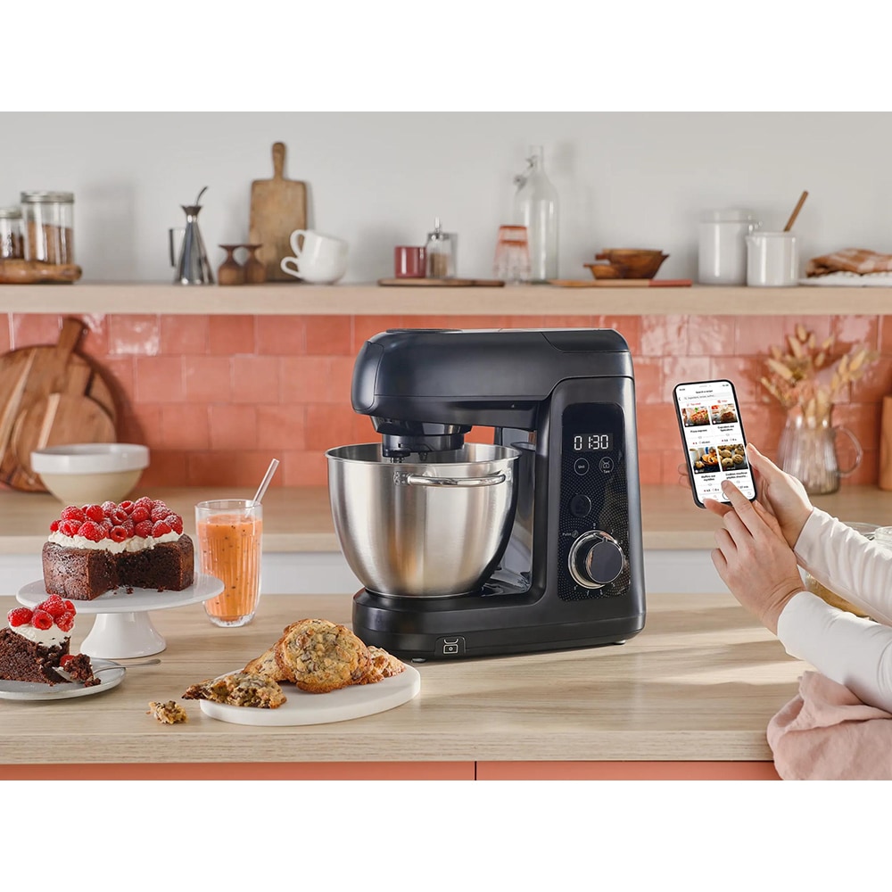 Robot de bucatarie TEFAL Bake Partner+ QB5458F0, vas 4.6l, 1100W, 8 trepte viteza, negru