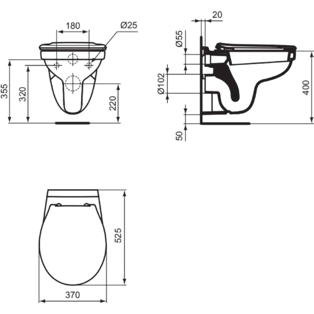Vas WC IDEAL STANDARD Alpha R034801, ceramica, evacuare orizontala, 37 x 52.5 x 40 cm, alb