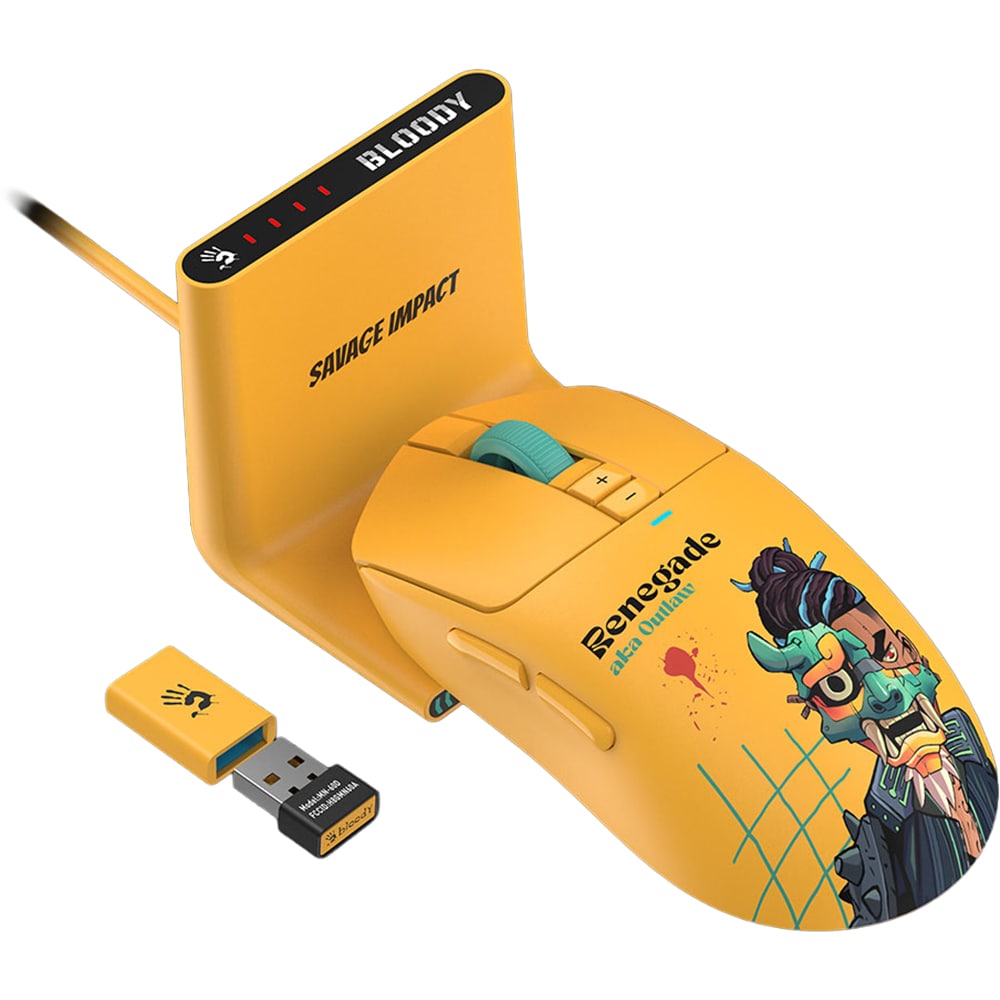 Mouse Gaming Wireless A4TECH R72 Ultra Duo Renegade Sunset, 20000 dpi, galben