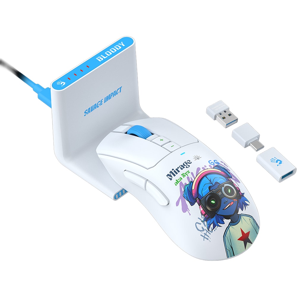 Mouse Gaming Wireless A4TECH R73 Ultra Duo Nyx Mirage, 20000 dpi, alb