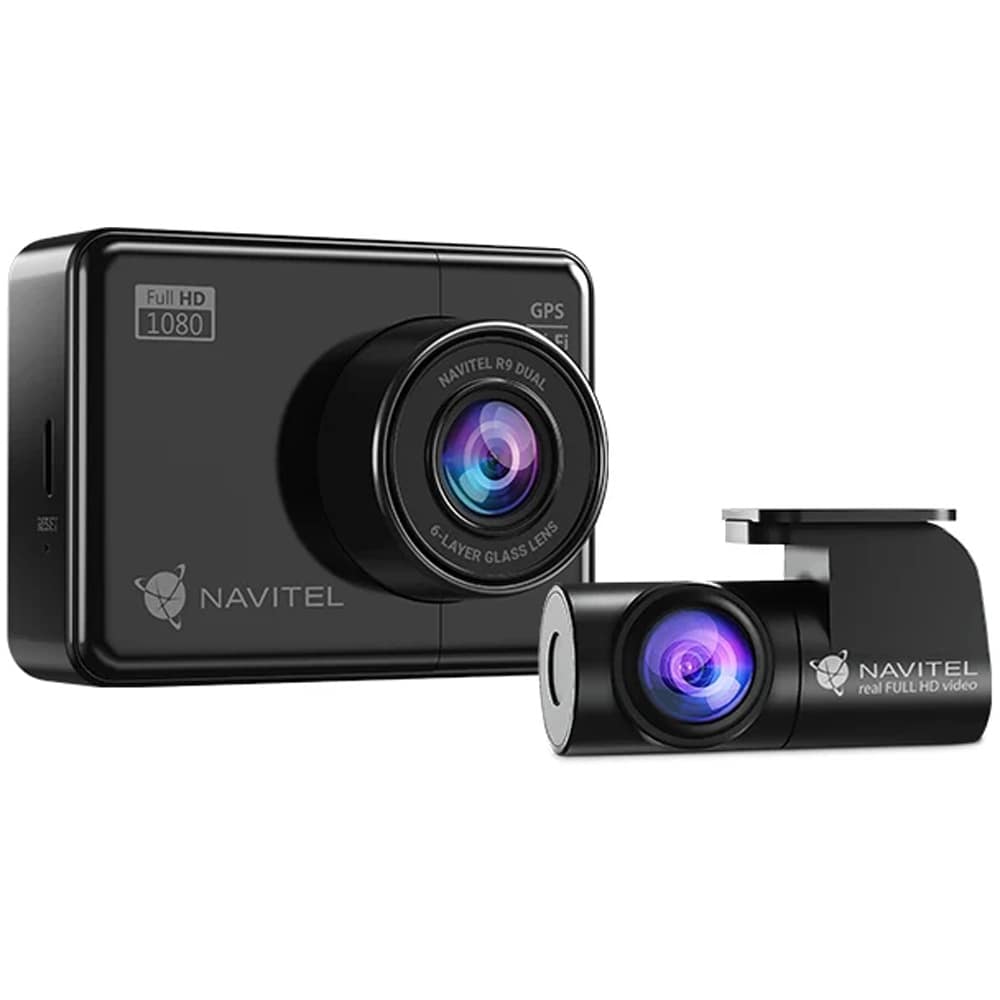Camera auto duala DVR NAVITEL R9 Dual, 2.7", Full HD, GPS, negru