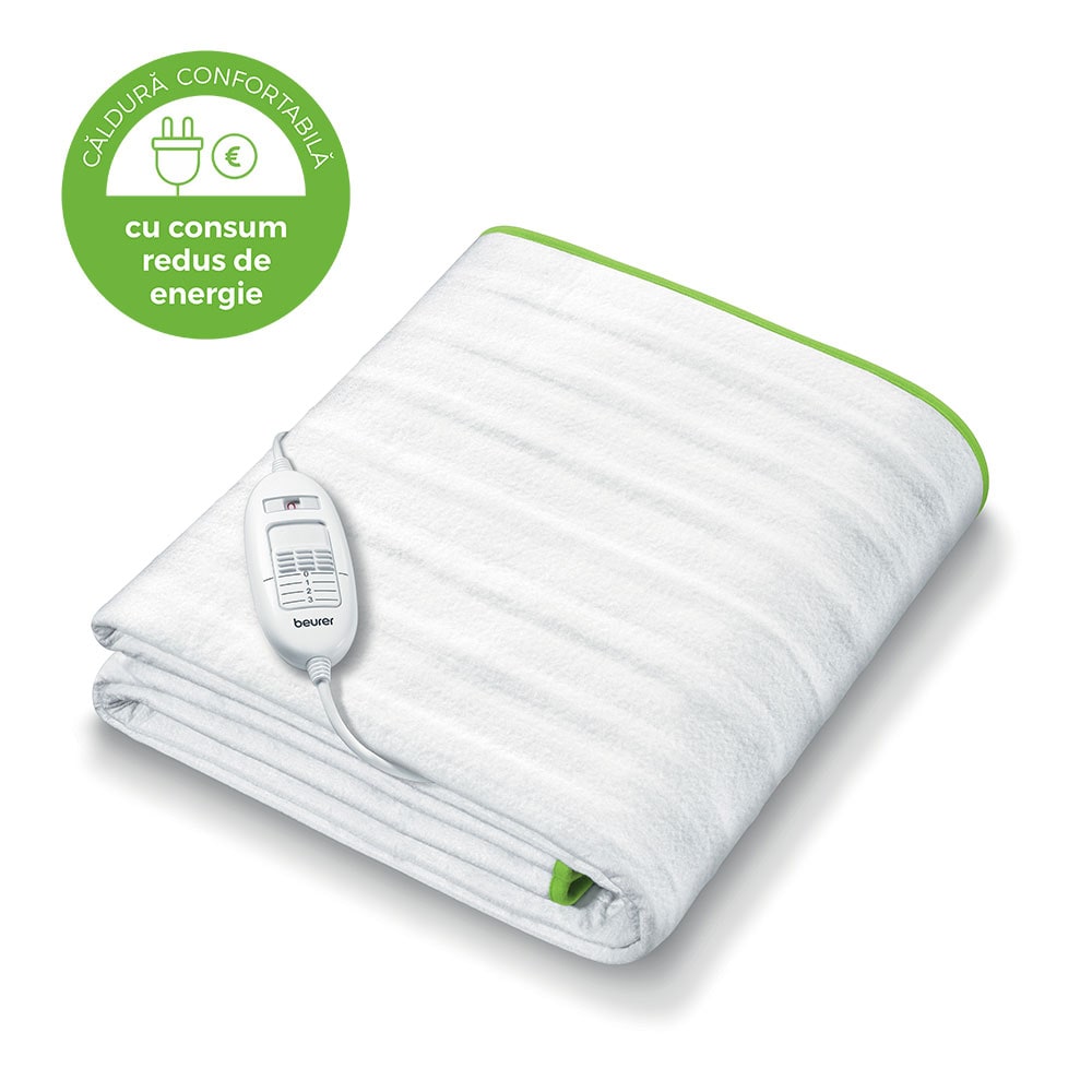 Saltea electrica BEURER TS15, 60W, 150 x 80 cm, Comutator detasabil, alb-verde