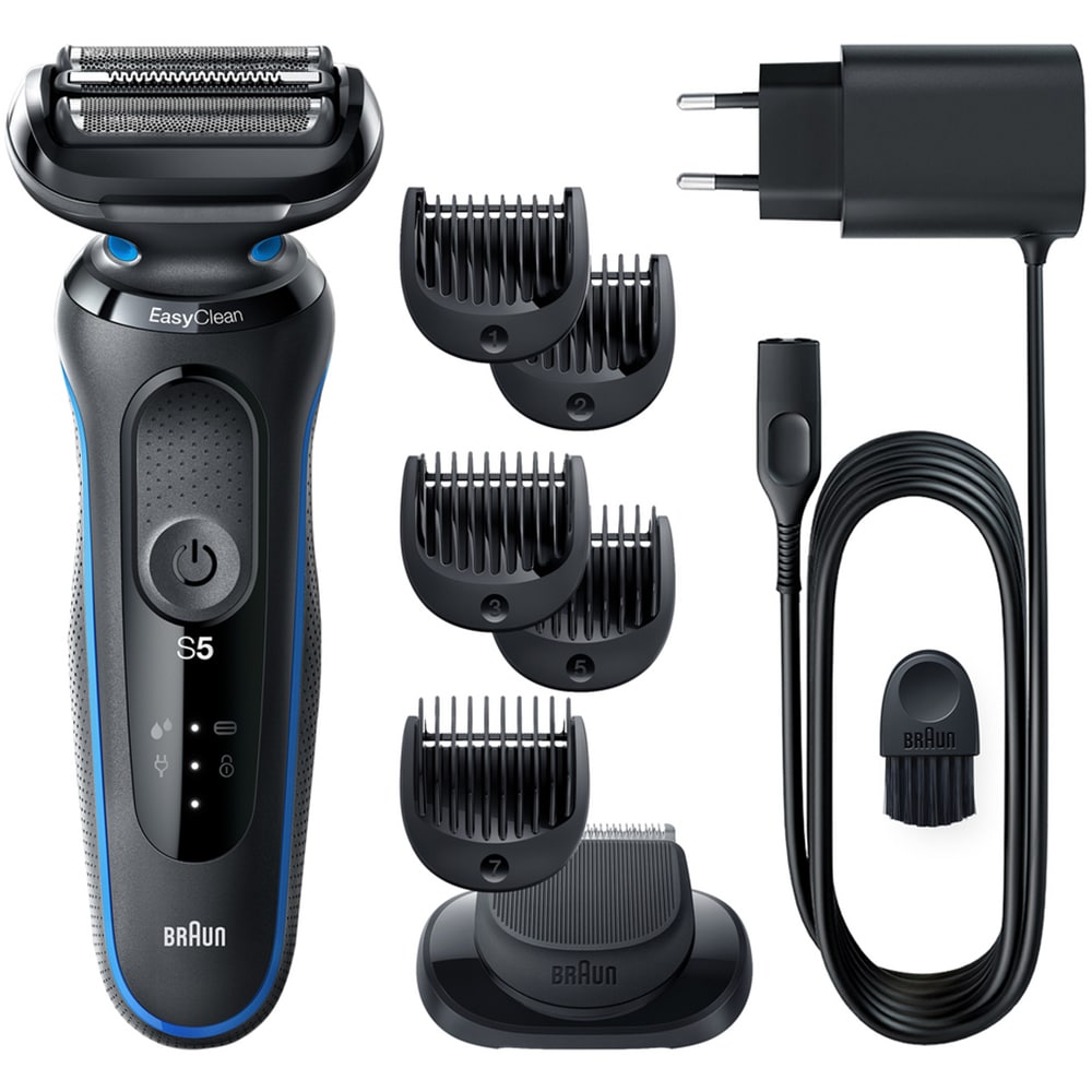 Aparat de ras BRAUN Series 5 51-B1500s Wet&Dry, AutoSense, Easy Click, autonomie 50 min, 3 elemente de taiere, negru-albastru