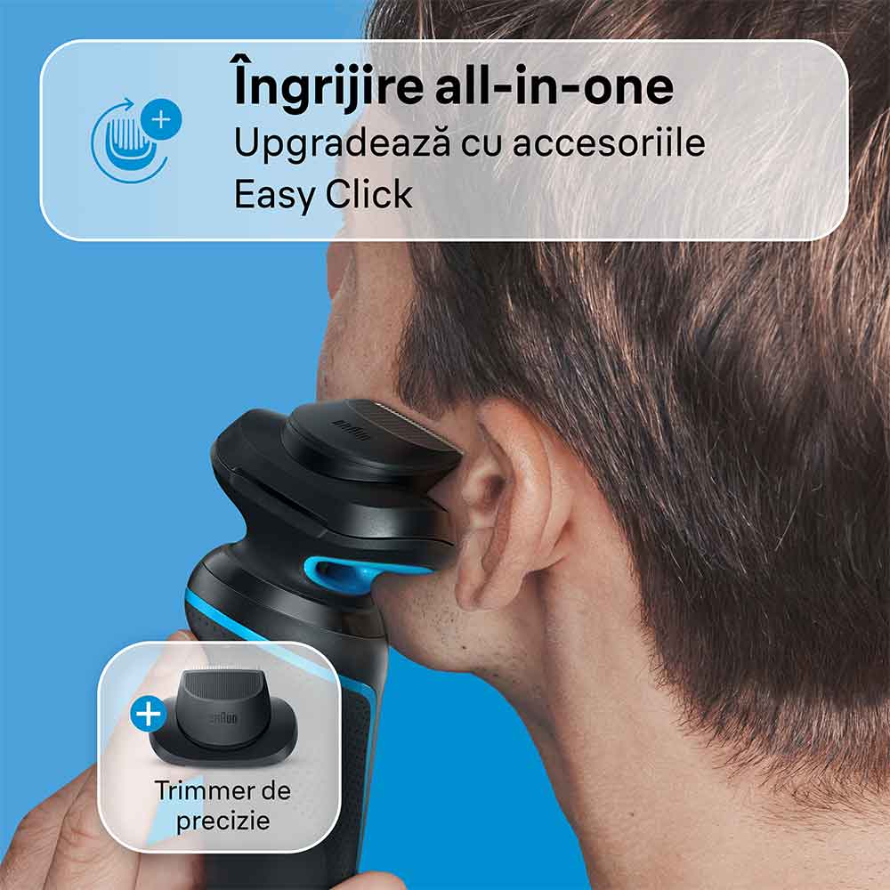 Aparat de ras BRAUN Shaver 51-M1200s, acumulator, autonomie 50 min, albastru