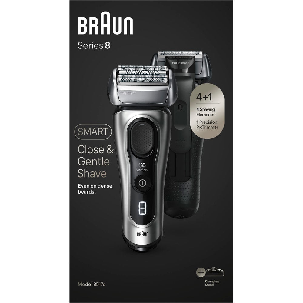 Aparat de ras BRAUN Series 8 8517S, Wet & Dry, autonomie 60 min, 4 elemente de taiere, argintiu