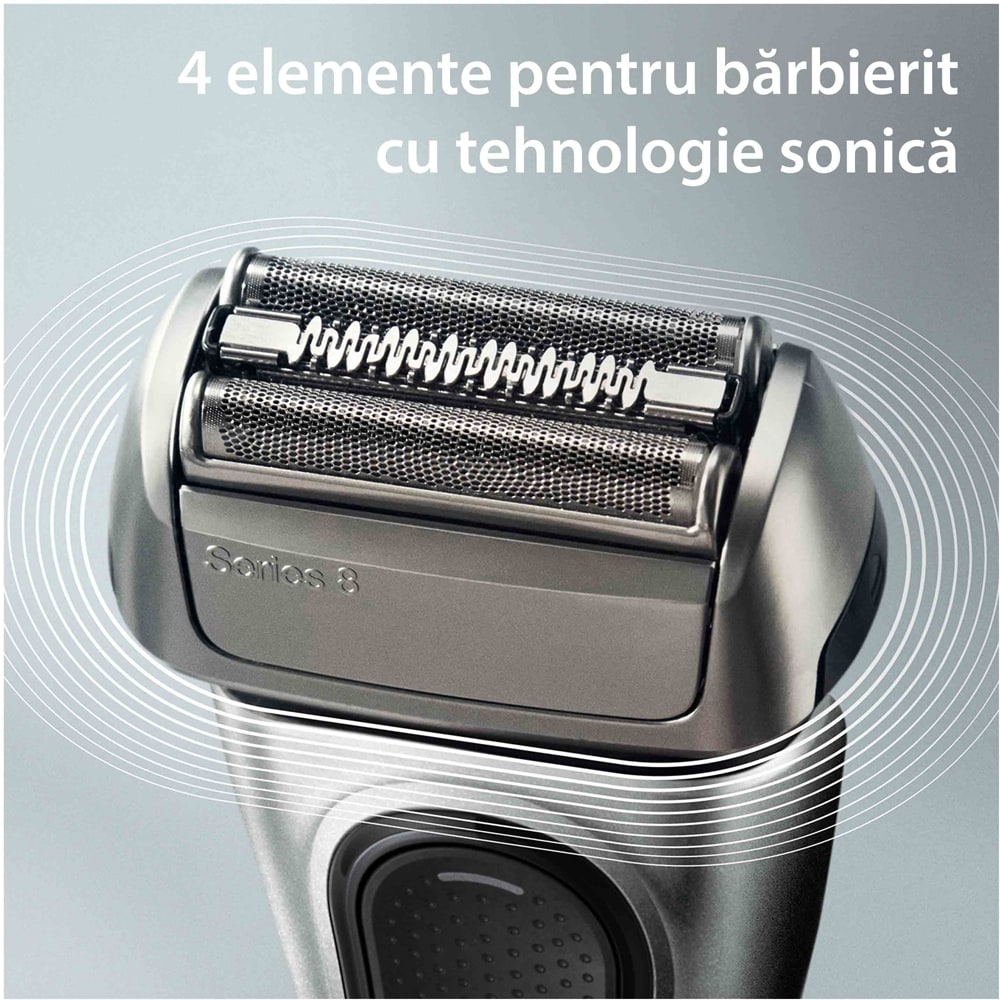 Aparat de ras BRAUN Series 8 8517S, Wet & Dry, autonomie 60 min, 4 elemente de taiere, argintiu