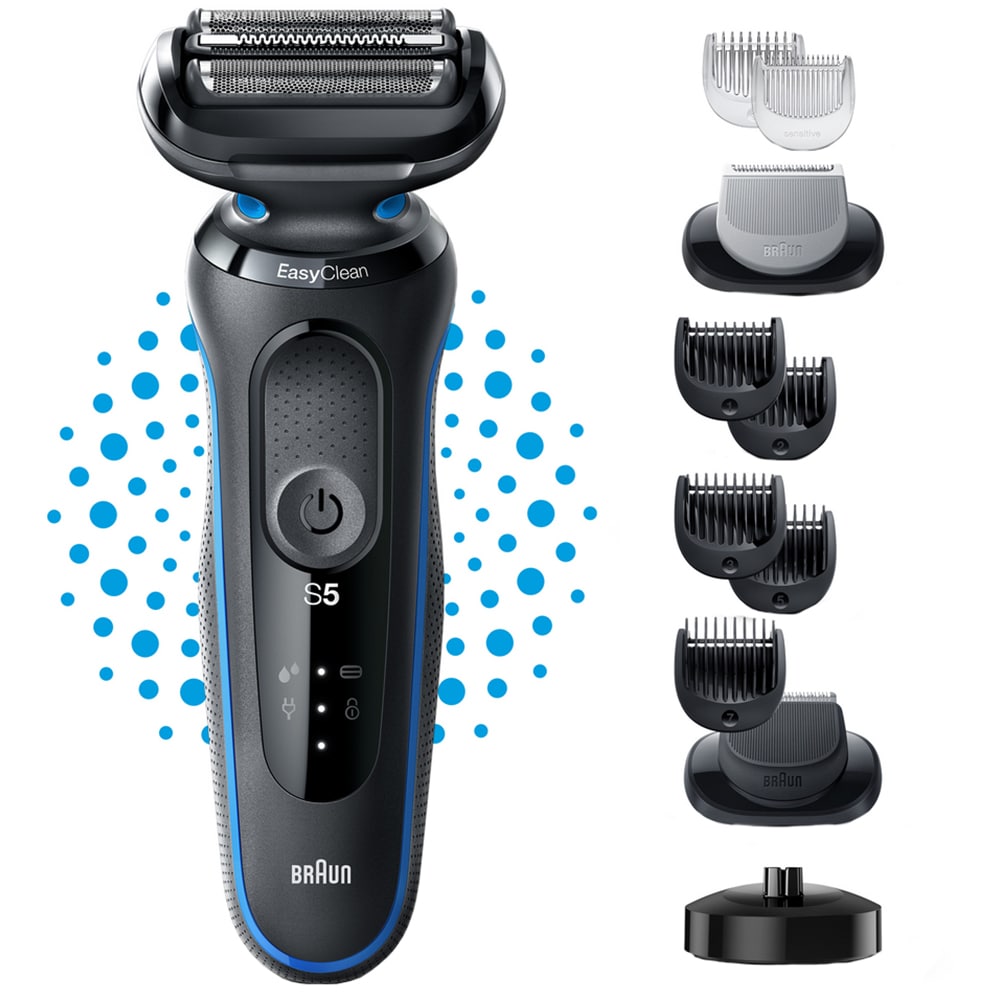 Aparat de ras BRAUN Series 5 51-B4650cs, Wet&Dry, AutoSense, EasyClean, 3 elemente de taiere, negru-albastru