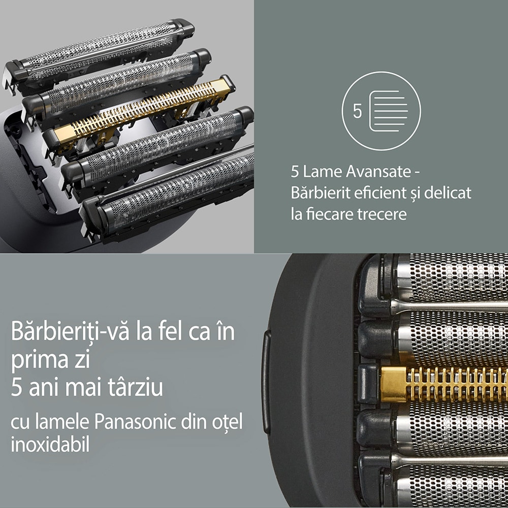 Aparat de ras portabil PANASONIC ES-PV3B-K803 Seria 900, Wet&Dry, autonomie 50 min, 5 elemente taiere, husa voiaj, negru