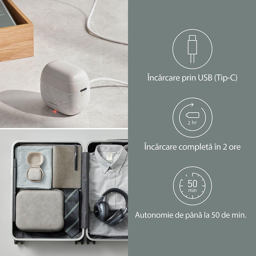 Aparat de ras portabil PANASONIC ES-PV6B-W803 Seria 900, Wet&Dry, autonomie 50 min, 5 elemente taiere, husa voiaj, alb
