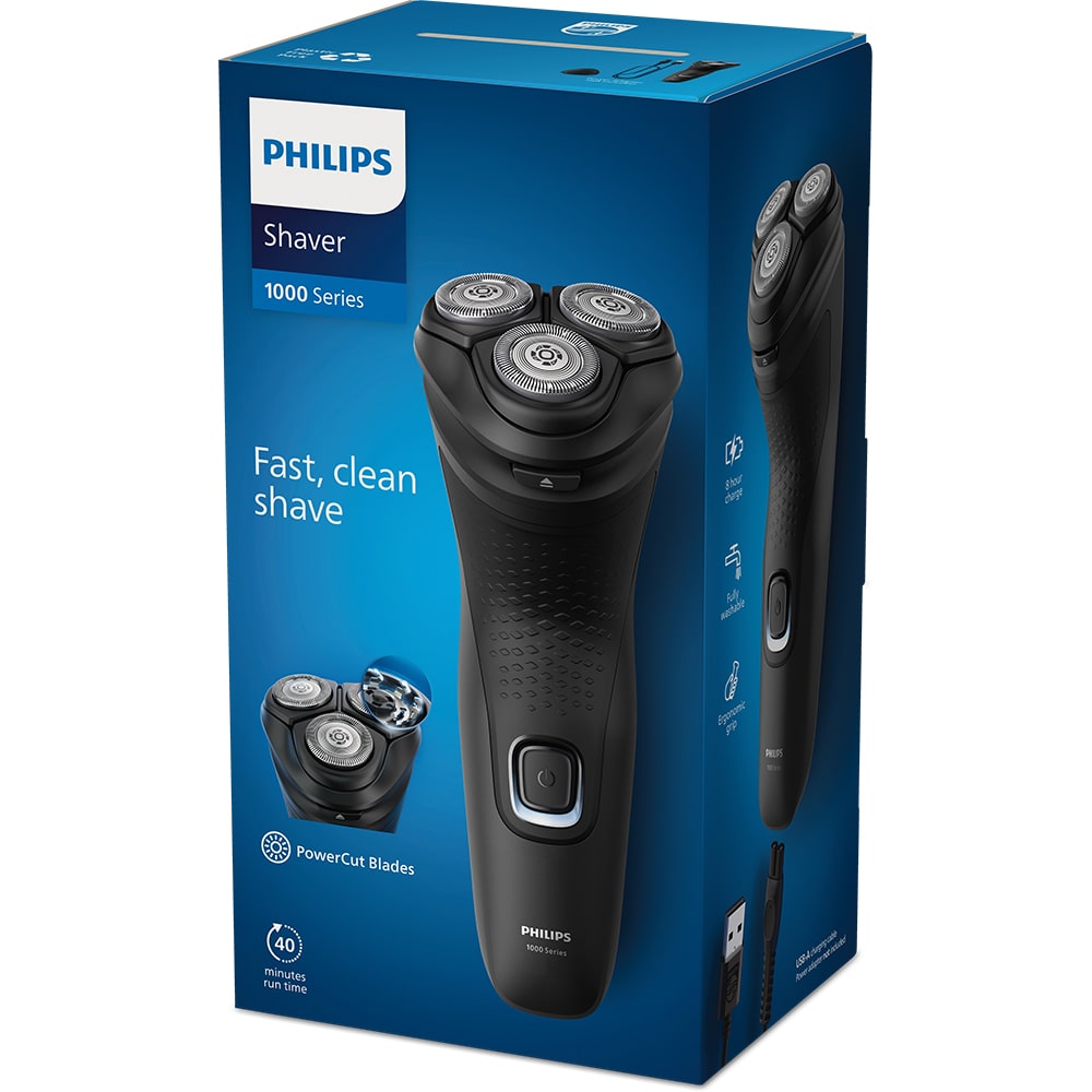 Aparat de ras PHILIPS Seria1000 S1141/00, autonomie 40 min, 3 elemente de taiere, negru