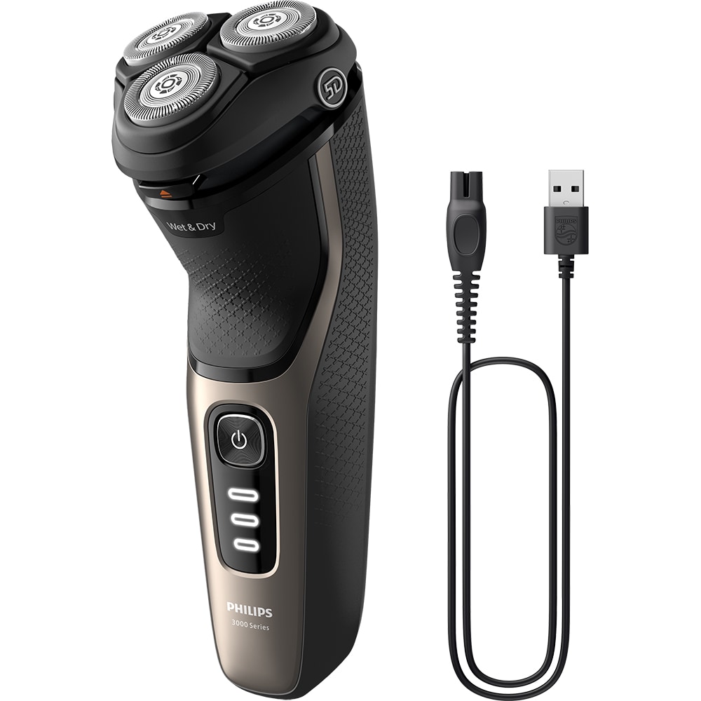Aparat de ras PHILIPS Seria3000 S3242/12, Wet&Dry, autonomie 60 min, 3 elemente de taiere, auriu
