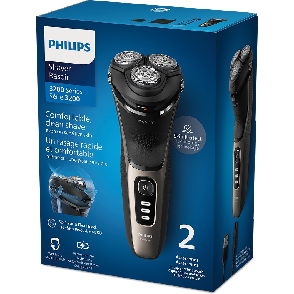 Aparat de ras PHILIPS Seria3000 S3242/12, Wet&Dry, autonomie 60 min, 3 elemente de taiere, auriu