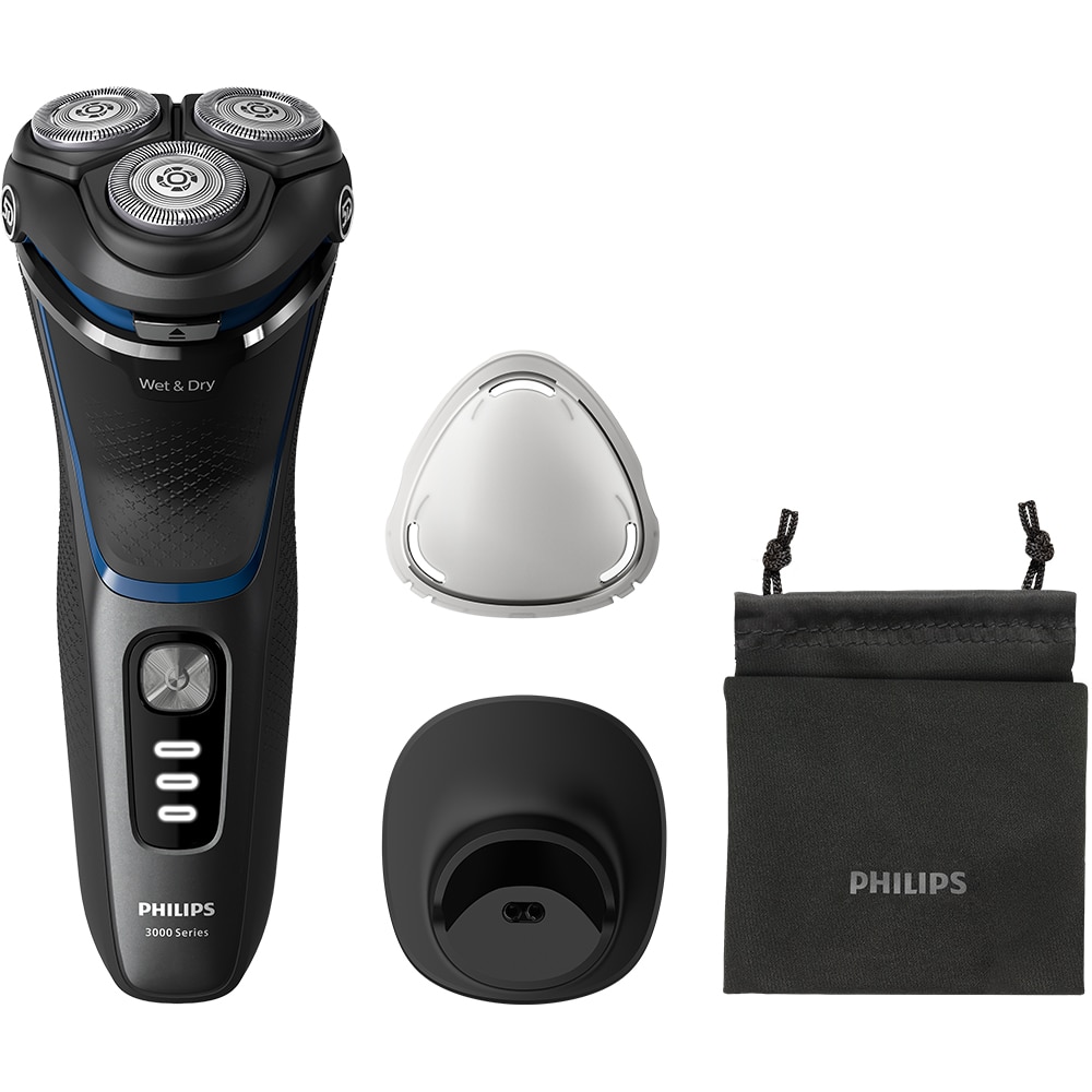 Aparat de ras PHILIPS Seria3000 S3344/13, Wet&Dry, autonomie 60 min, 3 elemente de taiere, negru