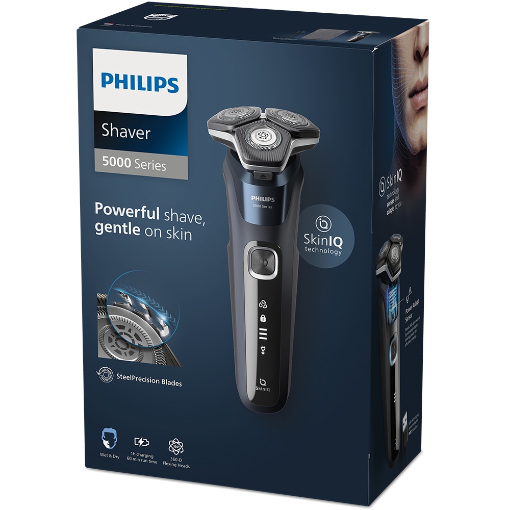 Aparat de ras PHILIPS Shaver Series 5000 S5885/10, acumulator, autonomie 60 min, SkinIQ, negru