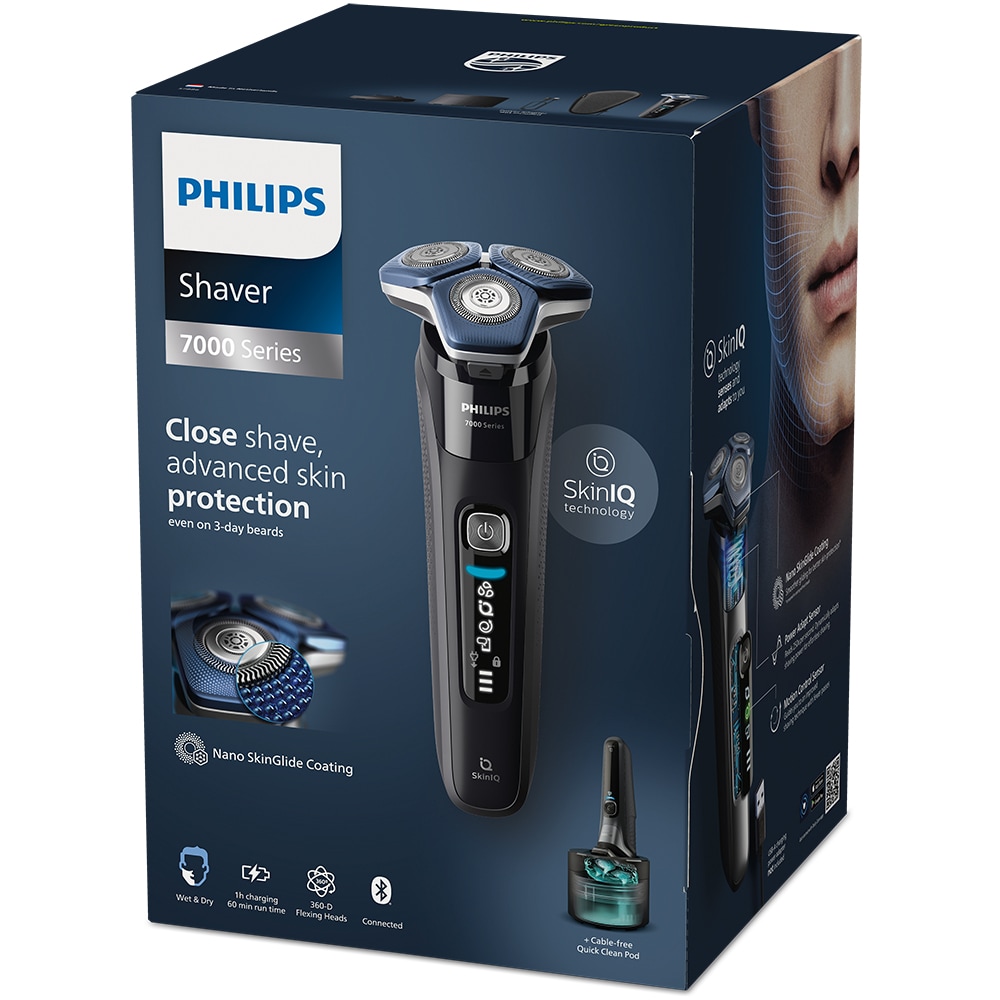 Aparat de ras PHILIPS Shaver Series 7000 S7886/55, acumulator, autonomie 60 min, SkinIQ, negru