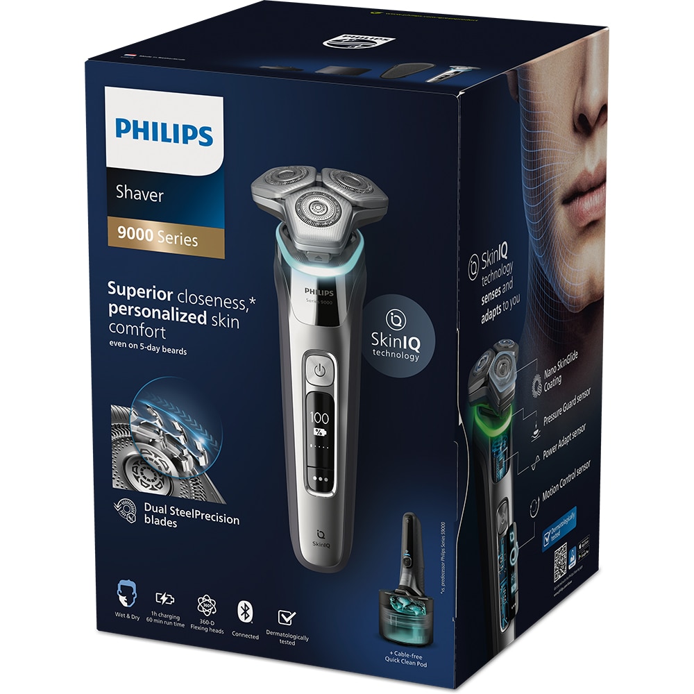 Aparat de ras PHILIPS Seria 9000 S9975/55, Wet&Dry, SkinIQ, autonomie 60 min, 3 elemente de taiere, argintiu