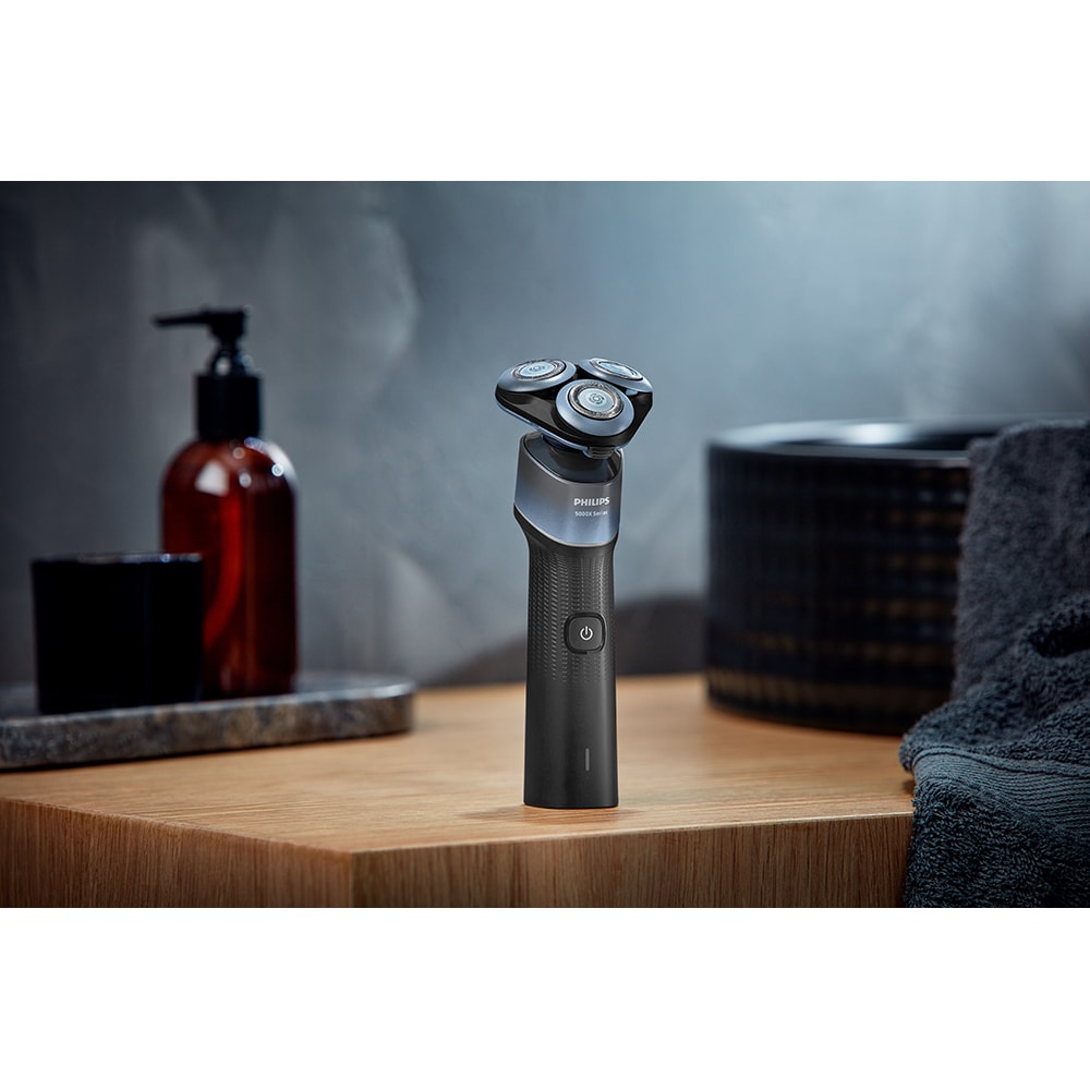 Aparat de ras PHILIPS Seria 5000 X5006/00, Wet&Dry, autonomie 50 minute, 3 elemente de taiere, negru-albastru