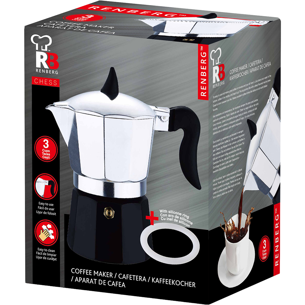 Espressor aragaz RENBERG RB-3200, 3 cesti, aluminiu, argintiu