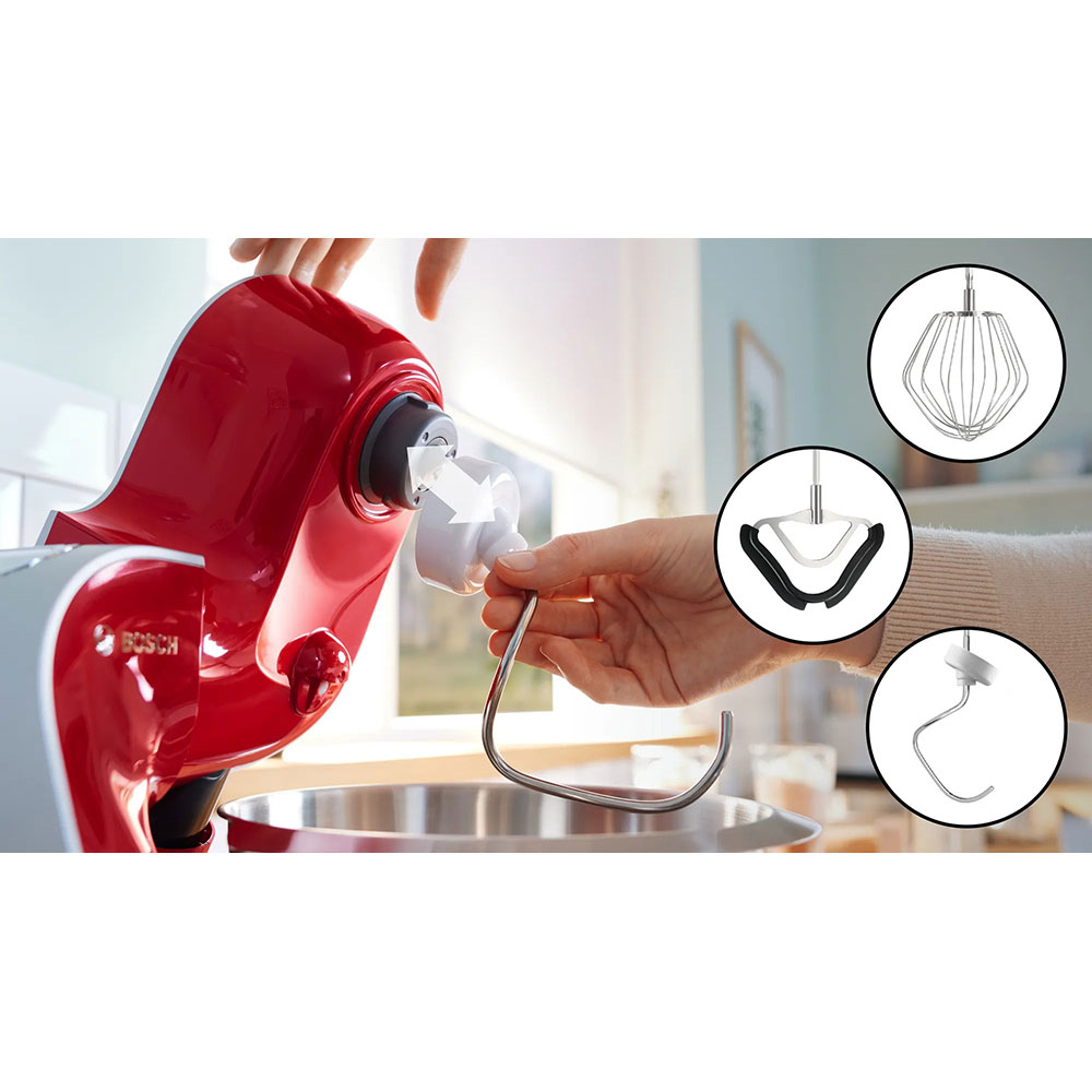 Robot de bucatarie BOSCH MUM5X720, vas 3.9l, blender 1.25l, 1000W, 7 trepte viteza, rosu-argintiu