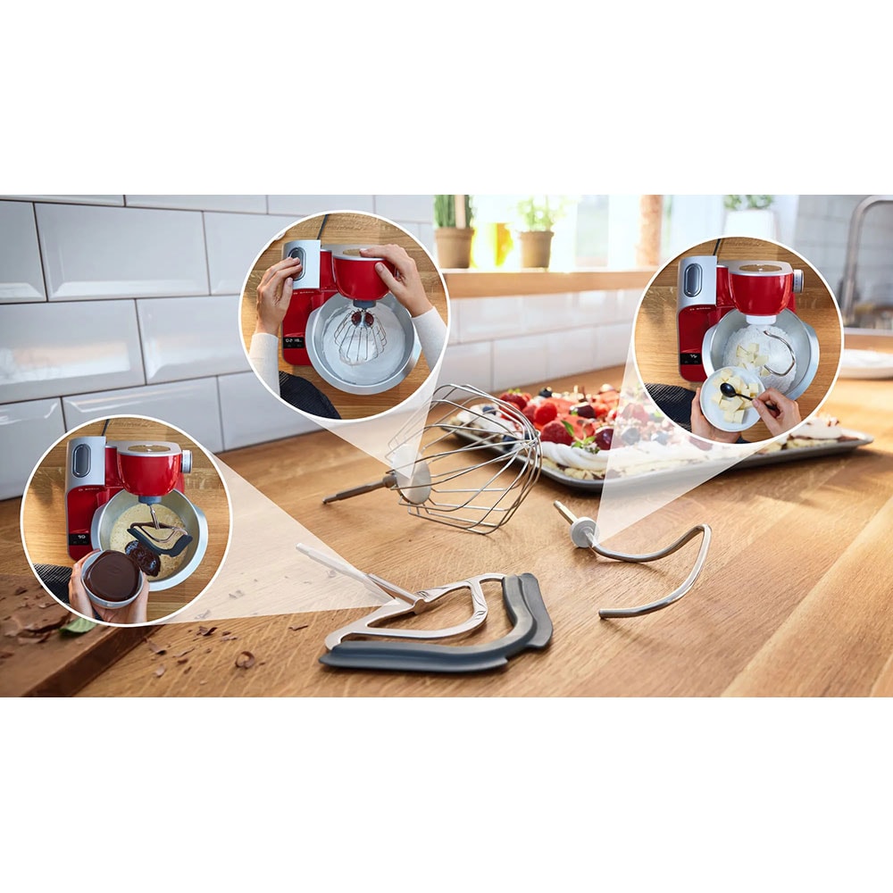 Robot de bucatarie BOSCH MUM5X720, vas 3.9l, blender 1.25l, 1000W, 7 trepte viteza, rosu-argintiu